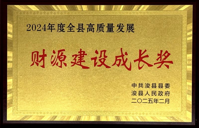 ?？h“2024年度全縣高質(zhì)量發(fā)展財源建設成長獎”